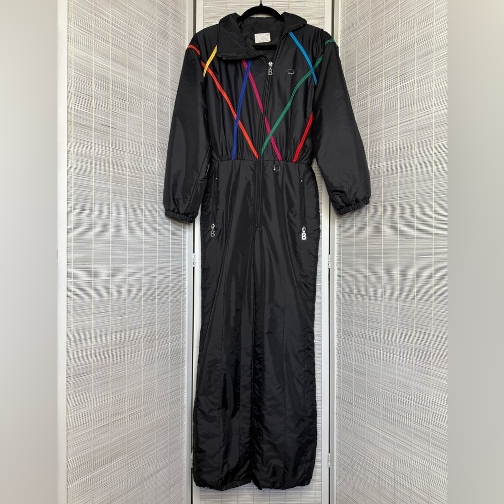 Bogner Nylon Acrylic Vintage Belted Hooded Snowsuit Multicolor Stripe 6